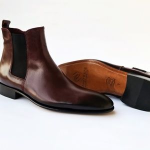 Giovanni Burgundy Men's Chelsea Genuine Leather Boots - Leather Sole